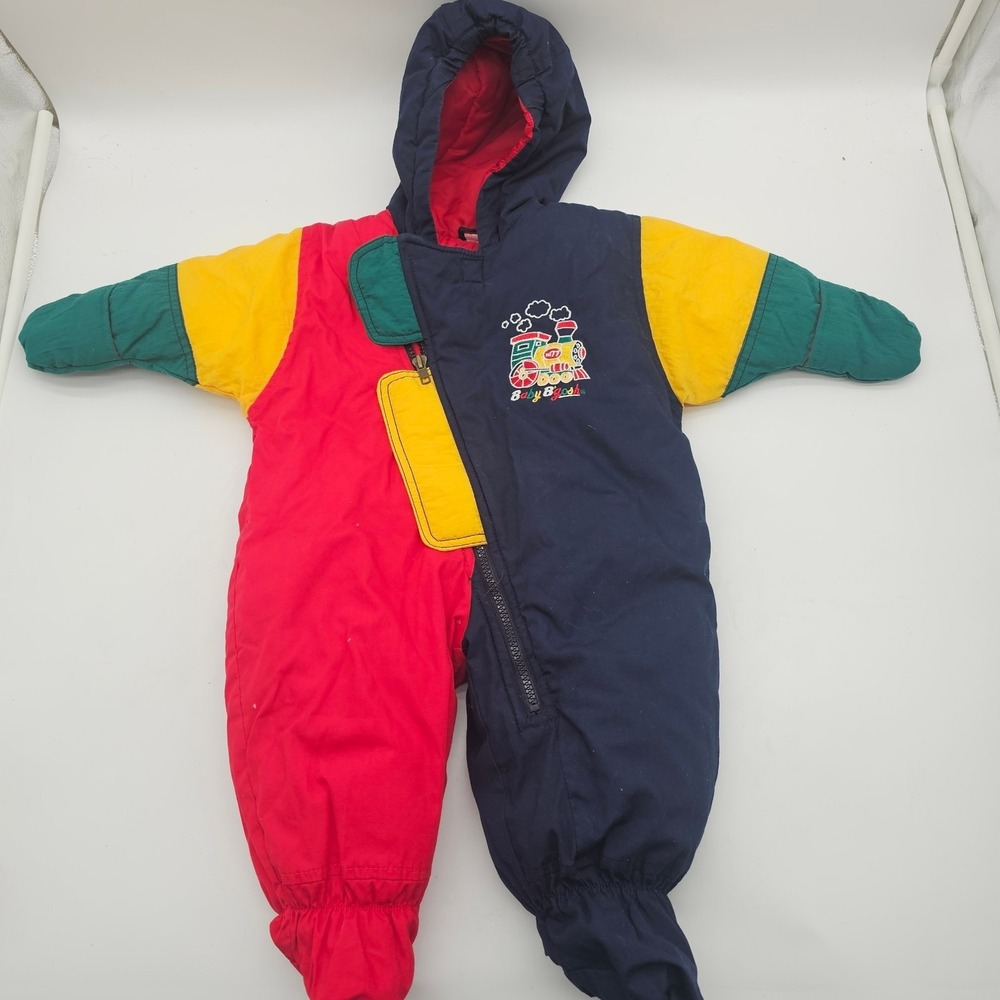 Vintage baby bgosh 6/9 month Baby  Snowsuit Retro vintage train multicolor